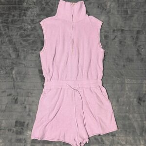 Strut & Bolt Womens Lilac Ribbed Knit Sleeveless Half Zip Romper Size M Pink